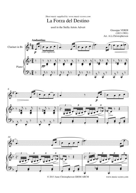 Free Sheet Music Forza Del Destino Clarinet Piano