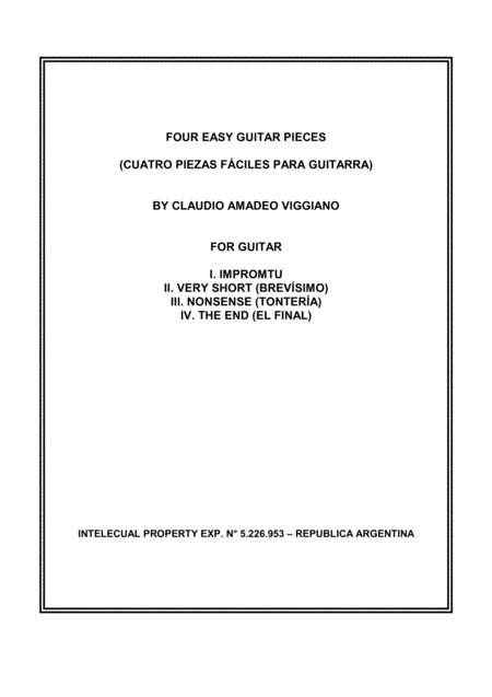 Free Sheet Music Four Easy Guitar Pieces Cuatro Piezas Faciles Para Guitarra