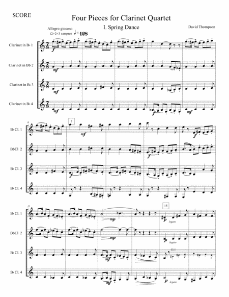 Free Sheet Music Four Pieces For Clarinet Quartet