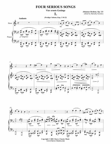 Four Serious Songs For Horn In F Piano Sheet Music