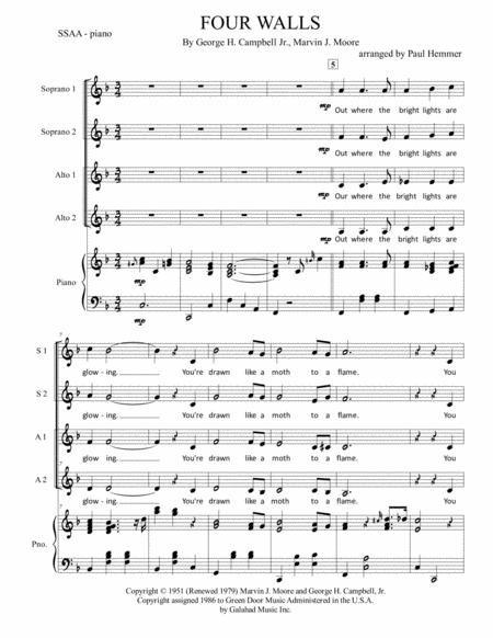 Free Sheet Music Four Walls Ssaa Piano Acc