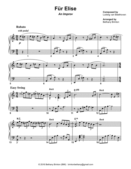 Fr Elise A Jazz Improv Sheet Music