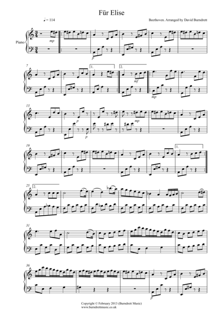 Fr Elise For Easy Piano Solo Sheet Music