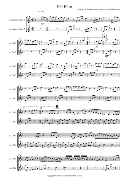 Free Sheet Music Fr Elise For Guitar Duet