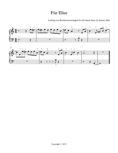 Fr Elise For Left Hand Only Sheet Music