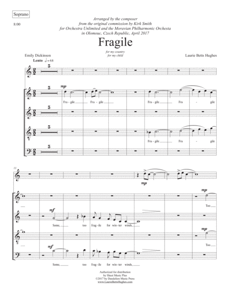 Fragile Satb Choral Part With Flute Sheet Music