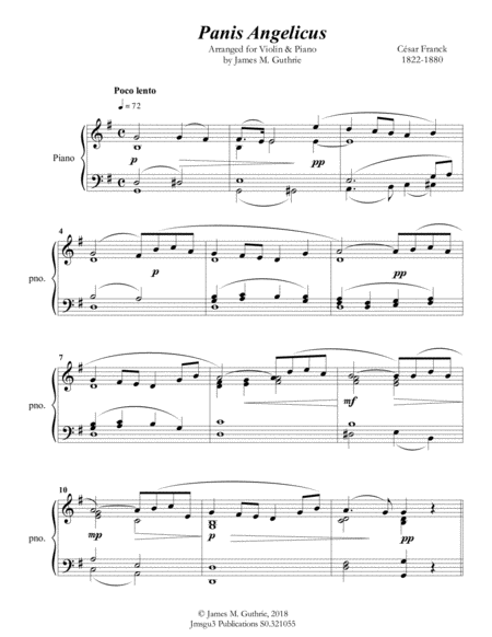 Franck Panis Angelicus For Violin Piano Sheet Music