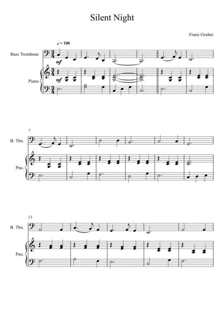 Free Sheet Music Franz Gruber Silent Night C Key Bass Trombone Solo