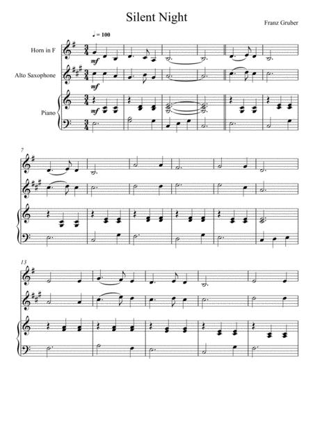 Free Sheet Music Franz Gruber Silent Night Horn In F And Alto Saxophone Duet