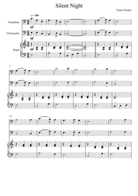 Free Sheet Music Franz Gruber Silent Night Trombone And Violoncello Duet