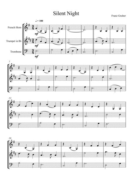 Free Sheet Music Franz Gruber Silent Night Trumpet French Horn And Trombone Trio