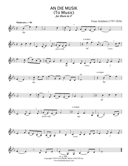 Free Sheet Music Franz Schubert An Die Musik For Solo Unaccompanied French Horn