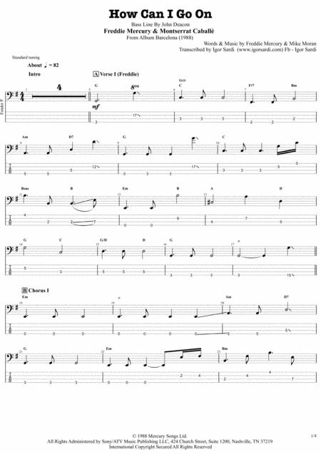 Free Sheet Music Freddie Mercury Montserrat Cabball How Can I Go On Accurate Bass Transcription Whit Tab