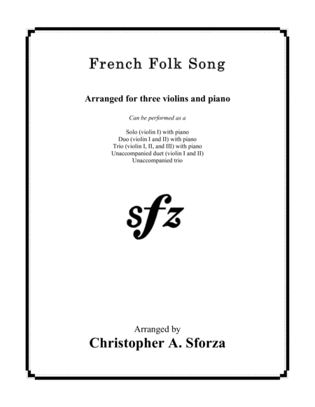 French Folk Song For Three Violins And Piano Sheet Music