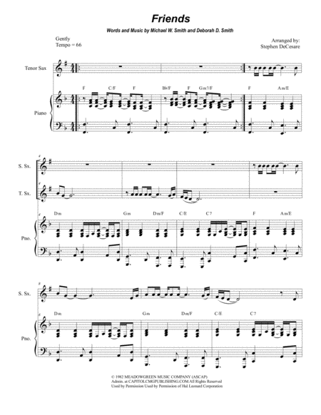 Free Sheet Music Friends Duet For Soprano And Tenor Saxophone