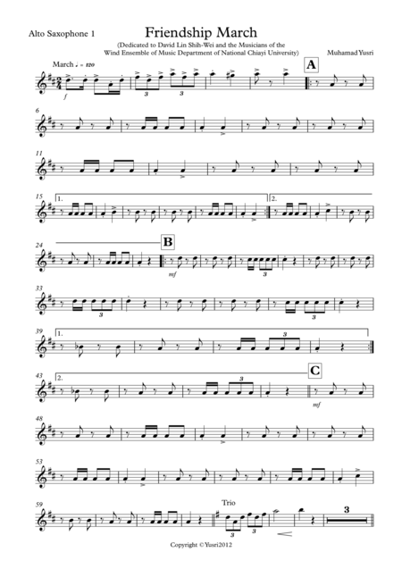 Friendship March Alto Saxophone 1 Part Sheet Music