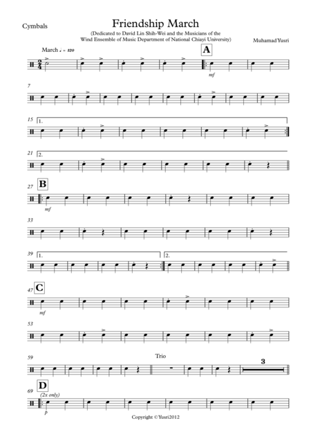Free Sheet Music Friendship March Cymbals Part