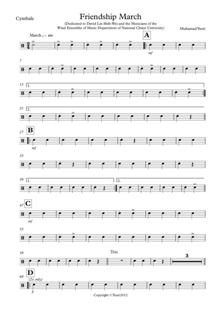 Friendship March Cymbals Part Sheet Music