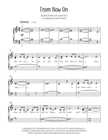 From Now On From The Greatest Showman Easy Piano Sheet Music