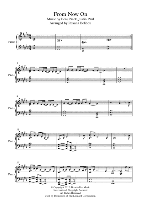 From Now On From The Greatest Showman Piano Sheet Music