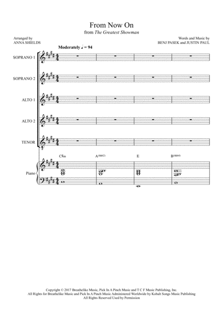 From Now On Ssaat Choir With Piano Sheet Music