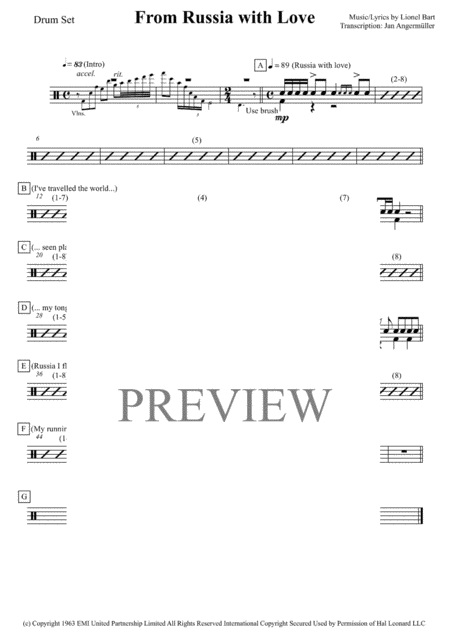 Free Sheet Music From Russia With Love Drum Set Transcription Of Original Recording