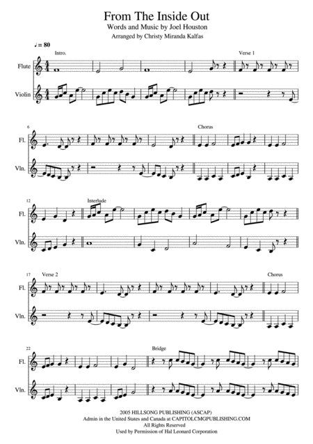 Free Sheet Music From The Inside Out Flute Violin Parts