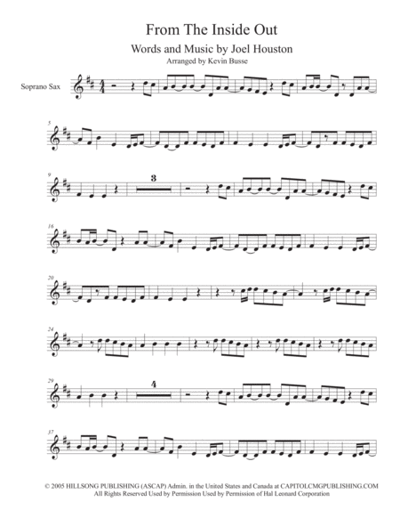 From The Inside Out Original Key Soprano Sax Sheet Music