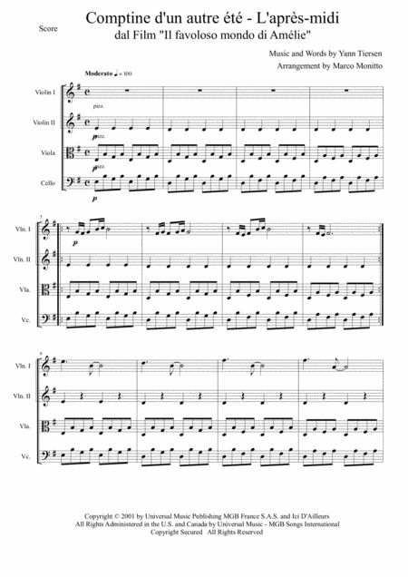 Free Sheet Music From The Movie Fabuleux Destin D Amelie Poulain Comptine D Un Autret L Aprs Midi