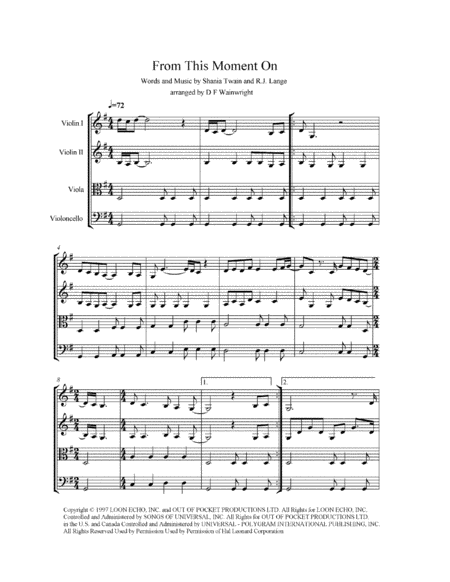 From This Moment On Arranged For String Quartet Score Parts With Rehearsal Letters Mp3 Sheet Music