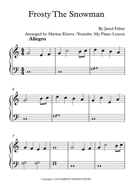 Frosty The Snowman Easy Piano Solo In Easy To Read Format Sheet Music