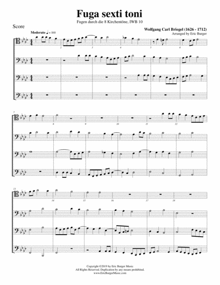 Fuga Sexti Toni For Trombone Or Low Brass Quartet Sheet Music