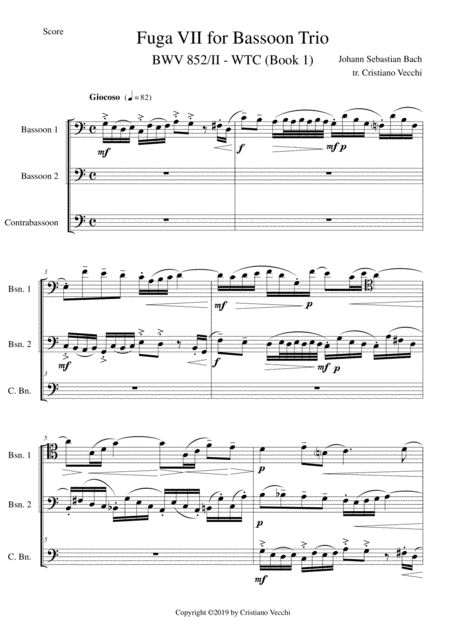 Fuga Vii For Bassoon Trio Sheet Music