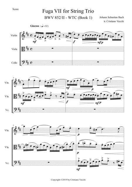 Fuga Vii For String Trio Sheet Music