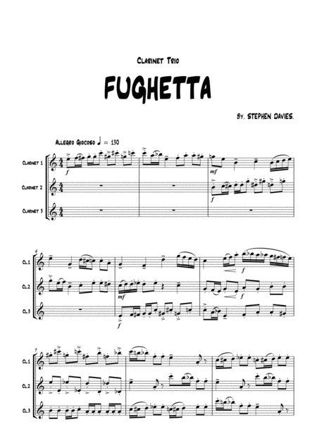 Fughetta By Stephen Davies For Clarinet Trio Sheet Music