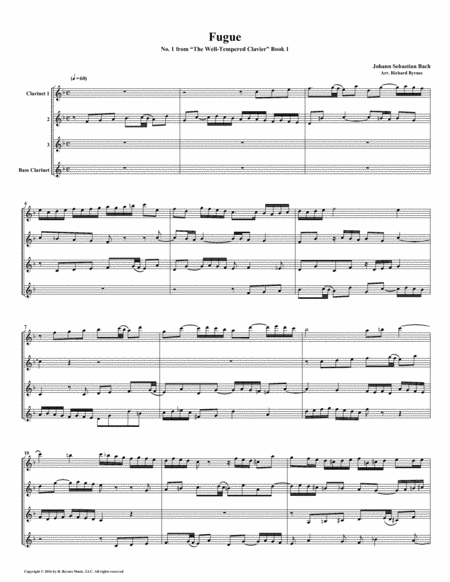 Free Sheet Music Fugue 01 From Well Tempered Clavier Book 1 Clarinet Quartet