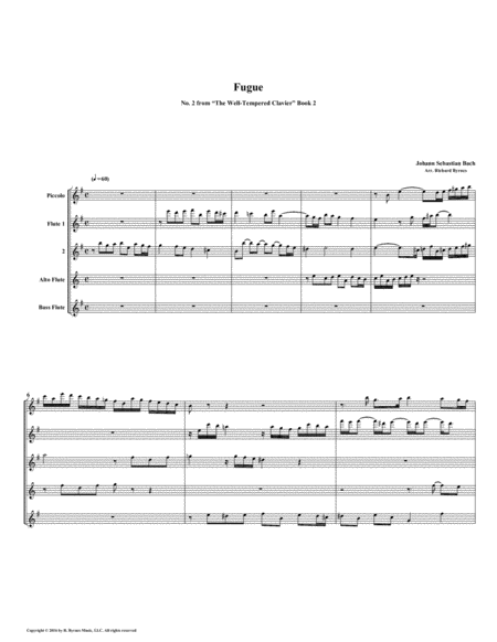 Free Sheet Music Fugue 02 From Well Tempered Clavier Book 2 Flute Quintet