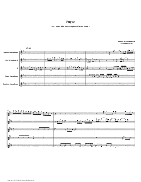 Fugue 02 From Well Tempered Clavier Book 2 Saxophone Quintet Sheet Music