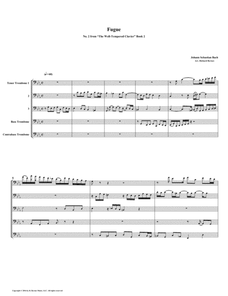 Fugue 02 From Well Tempered Clavier Book 2 Trombone Quintet Sheet Music