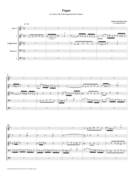 Free Sheet Music Fugue 06 From Well Tempered Clavier Book 1 Double Reed Quintet