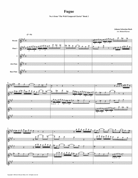 Fugue 06 From Well Tempered Clavier Book 2 Flute Quintet Sheet Music