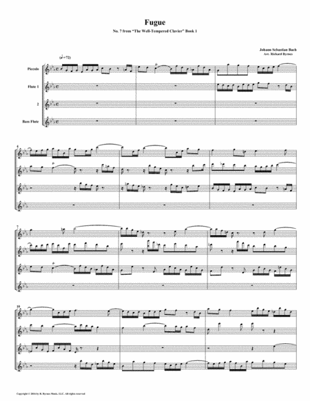 Free Sheet Music Fugue 07 From Well Tempered Clavier Book 1 Flute Quartet