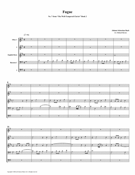 Fugue 07 From Well Tempered Clavier Book 2 Double Reed Quintet Sheet Music