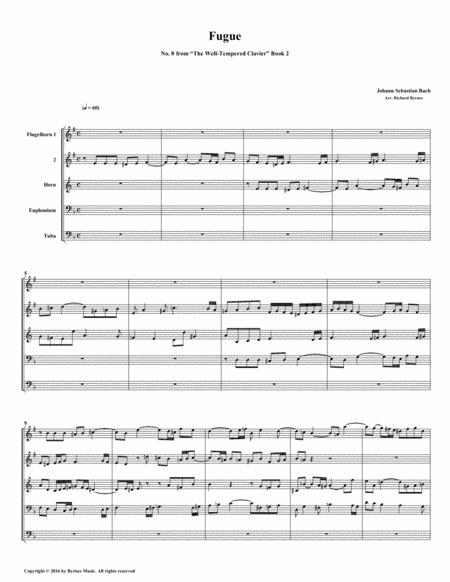 Fugue 08 From Well Tempered Clavier Book 2 Conical Brass Quintet Sheet Music