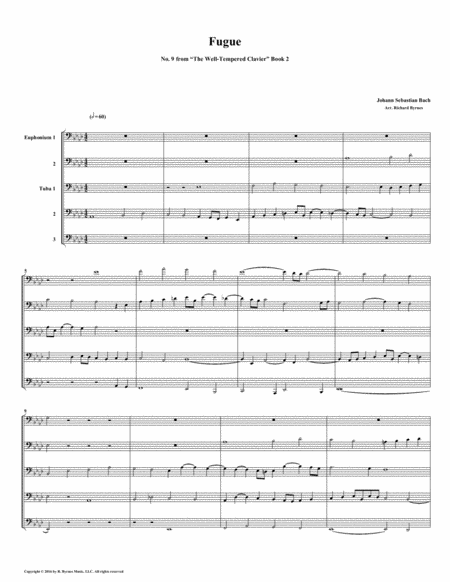 Fugue 09 From Well Tempered Clavier Book 2 Euphonium Tuba Quintet Sheet Music