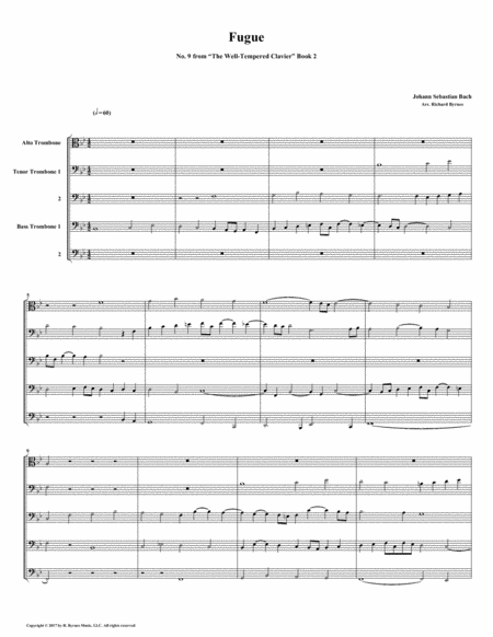 Fugue 09 From Well Tempered Clavier Book 2 Trombone Quintet Sheet Music