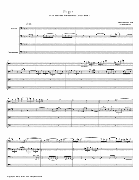 Free Sheet Music Fugue 10 From Well Tempered Clavier Book 2 Bassoon Quartet