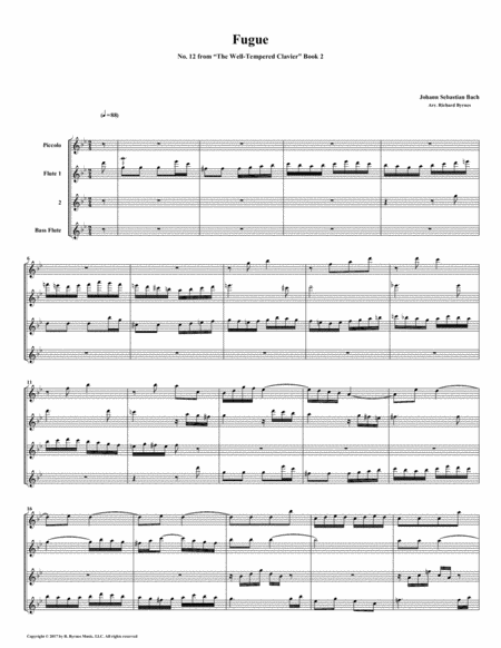 Free Sheet Music Fugue 12 From Well Tempered Clavier Book 2 Flute Quartet