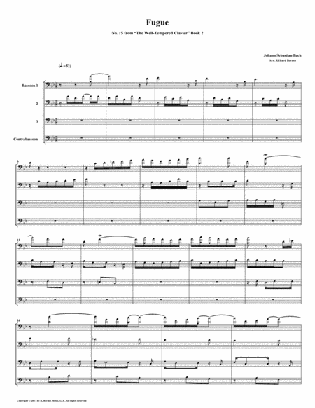 Free Sheet Music Fugue 15 From Well Tempered Clavier Book 2 Bassoon Quartet