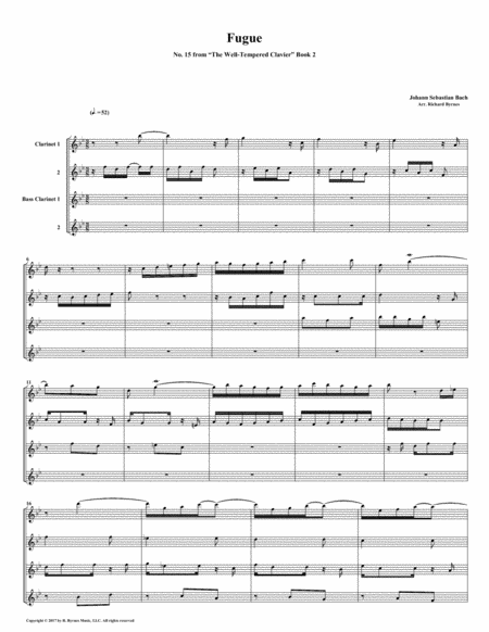 Free Sheet Music Fugue 15 From Well Tempered Clavier Book 2 Clarinet Quartet